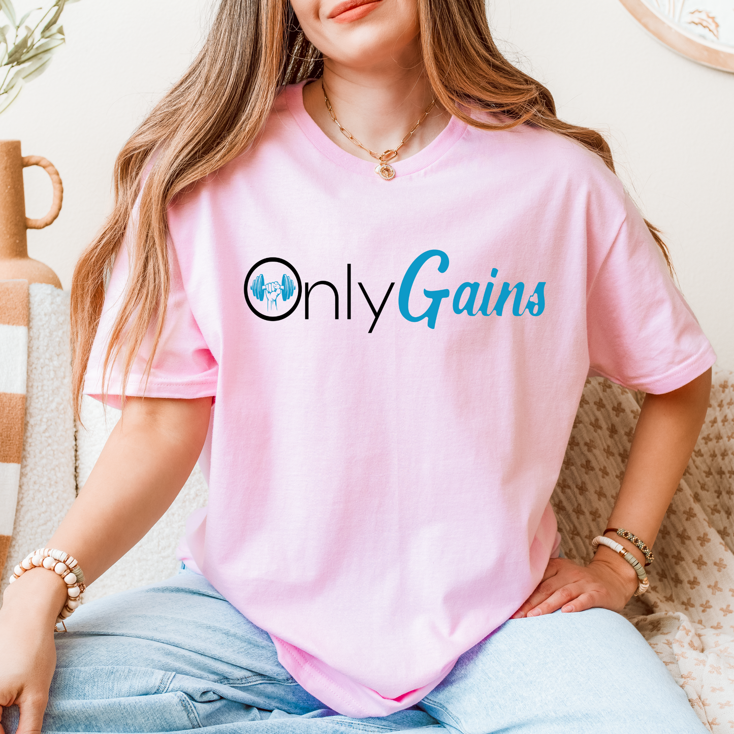 OnlyGains T-Shirt – Funny Fitness Gym Workout Shirt for Men & Women