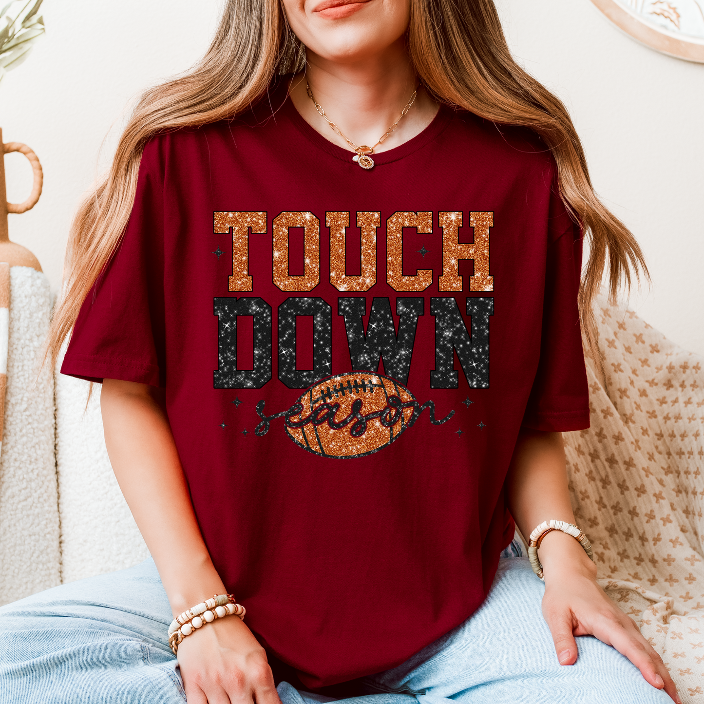Touchdown Season T-Shirt – Sparkly Football Game Day Tee for Fall Fans & Tailgaters