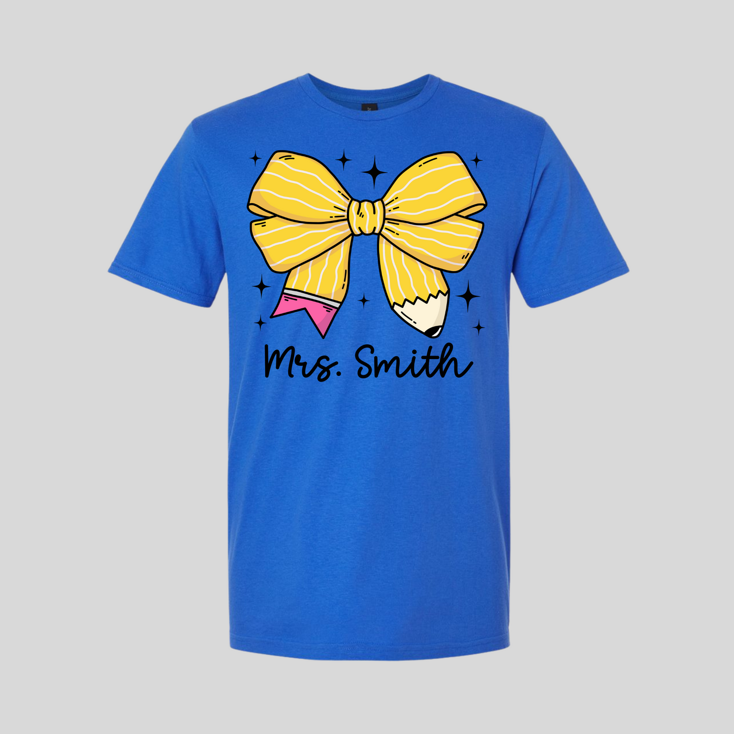 Personalized Pencil Bow Teacher T-Shirt