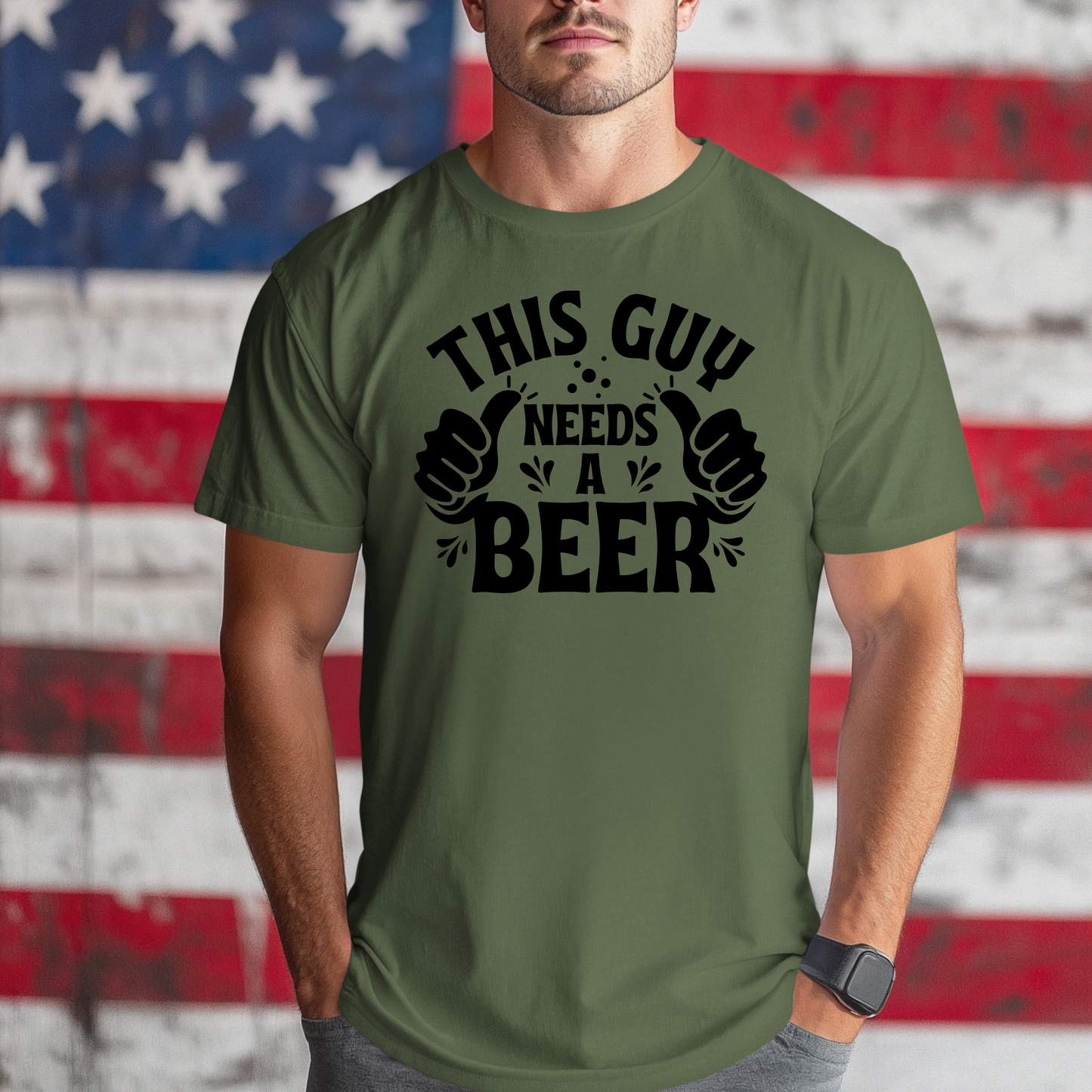 Funny “This Guy Needs a Beer” T-Shirt for Men | Party, BBQ, Tailgate Shirt