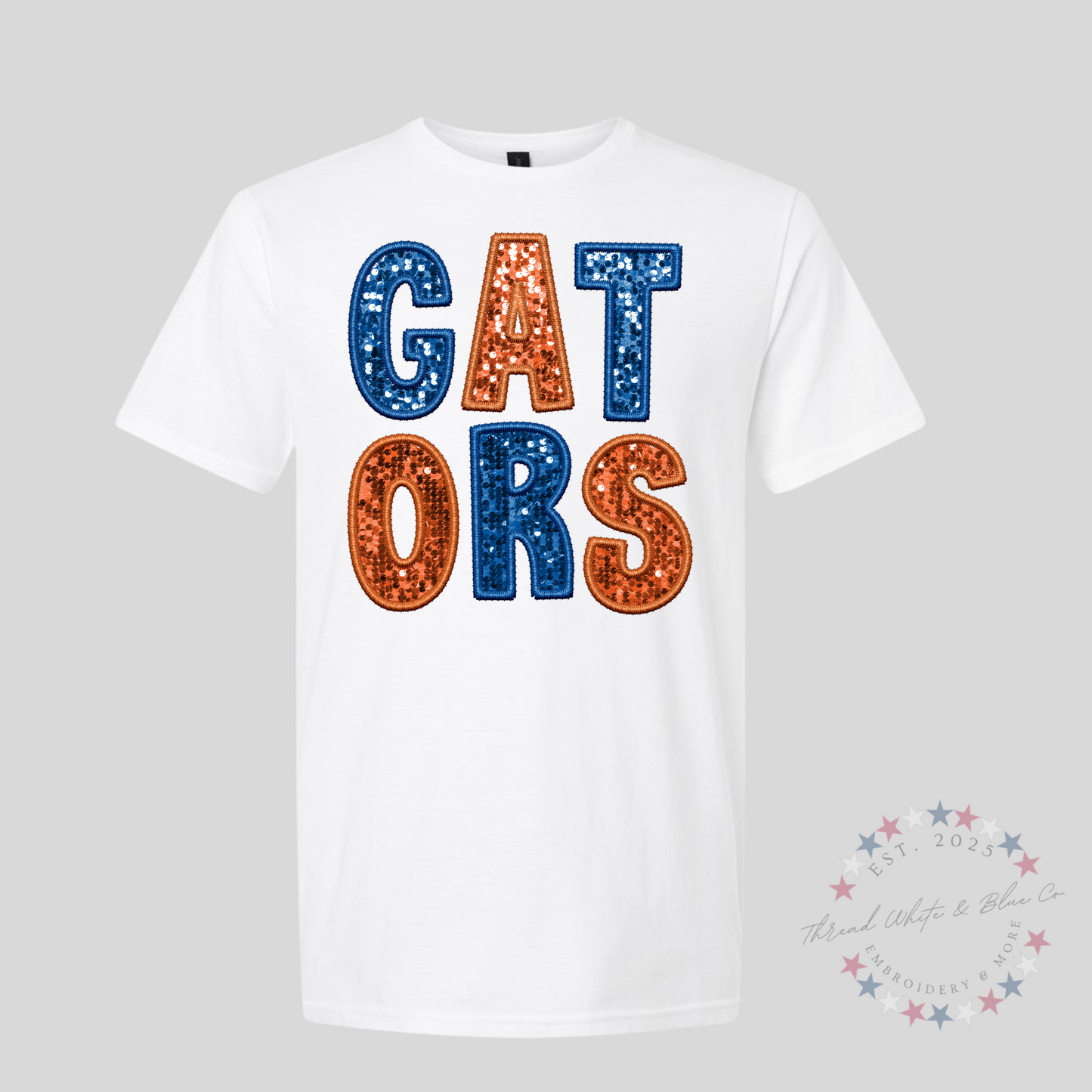 Florida Gators Sequin Letter T-Shirt – Game Day Glitter Tee | Orange & Blue Football Shirt for Women