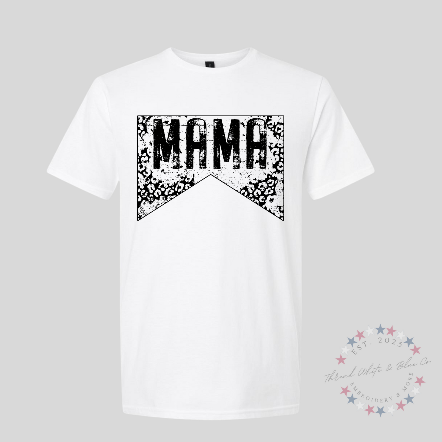 Trendy Mama T-Shirt | Leopard Print Distressed Banner Tee for Moms