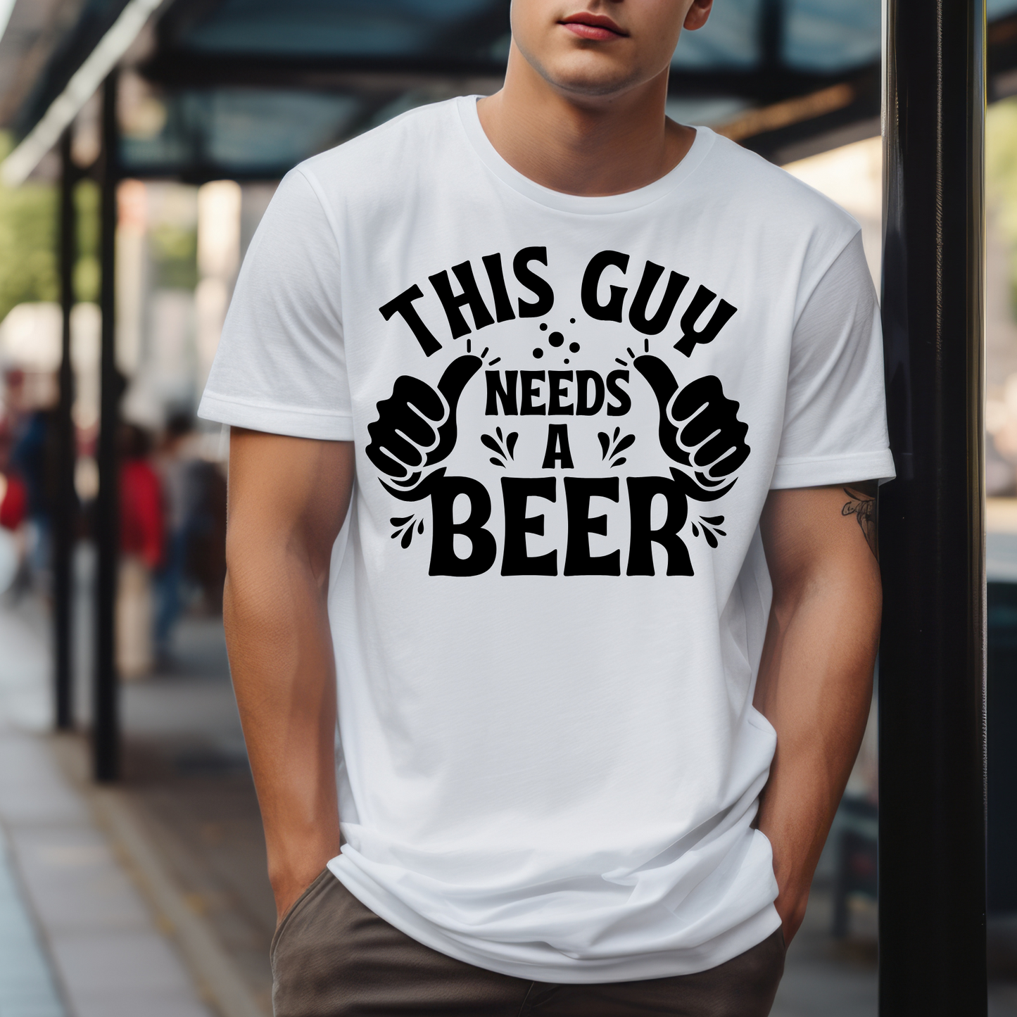 Funny “This Guy Needs a Beer” T-Shirt for Men | Party, BBQ, Tailgate Shirt