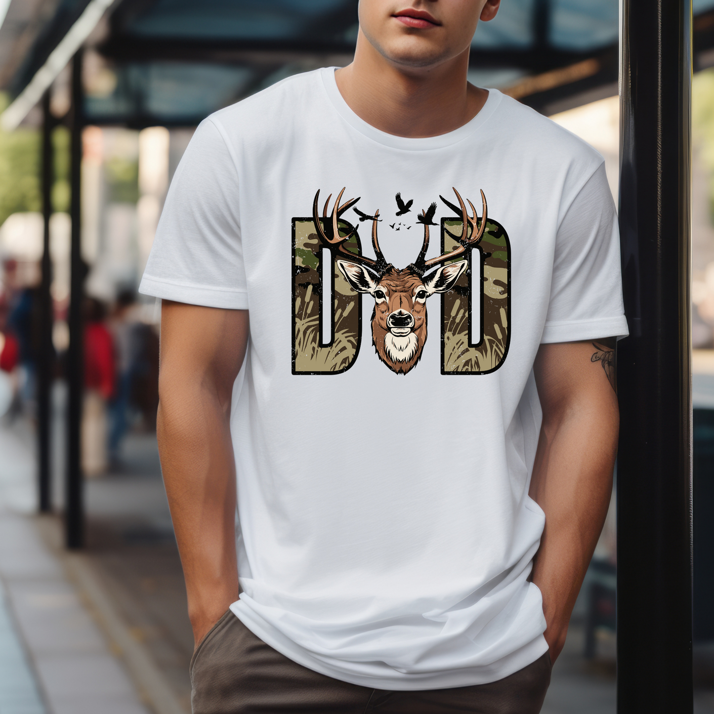 Camo Deer Hunting Dad T-Shirt