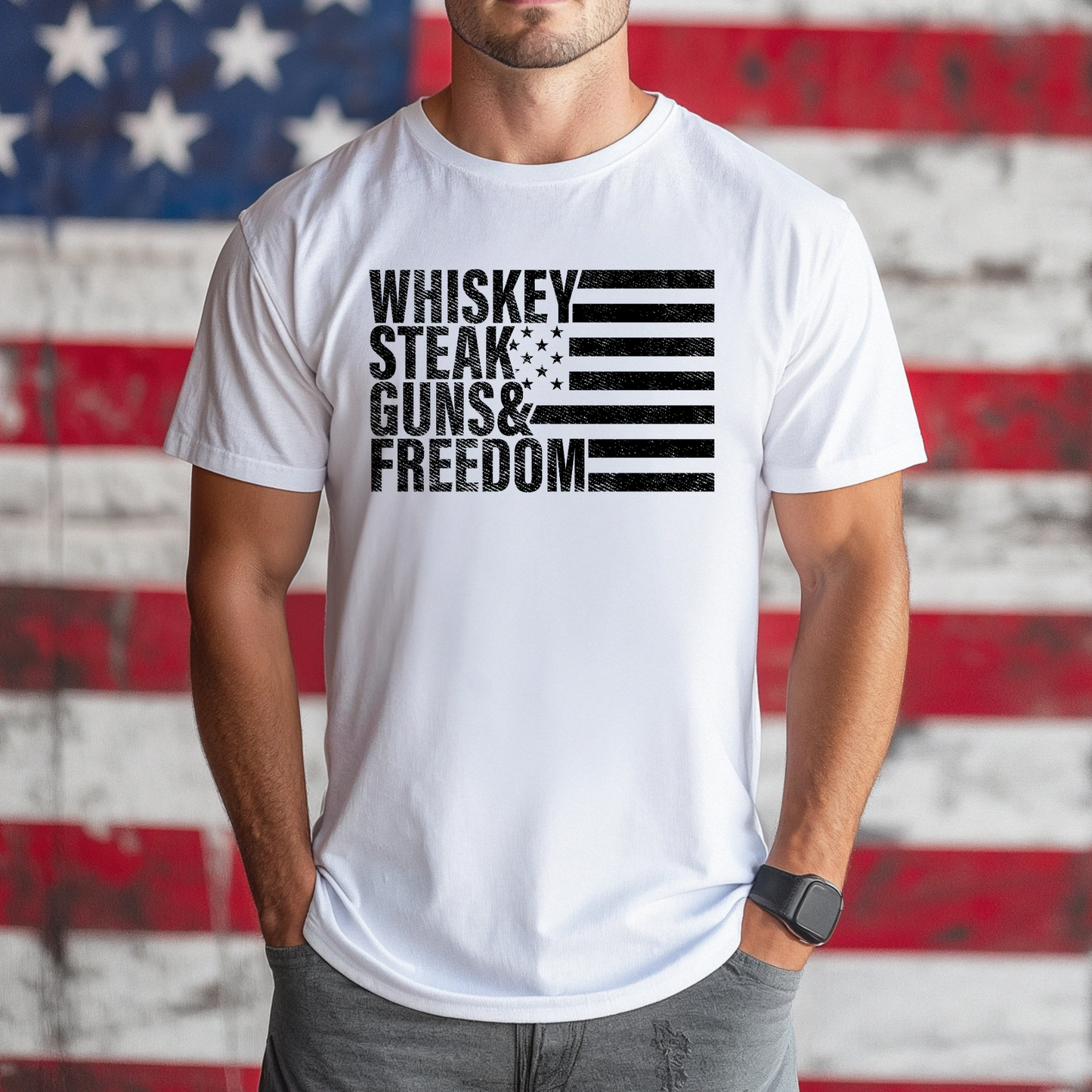 Whiskey, Steak, Guns & Freedom T-Shirt for Men