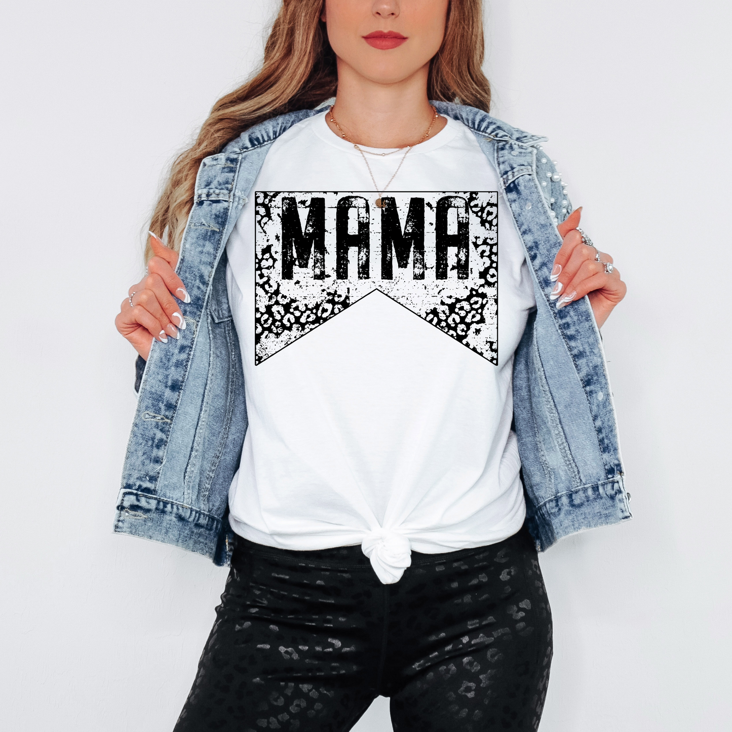 Trendy Mama T-Shirt | Leopard Print Distressed Banner Tee for Moms