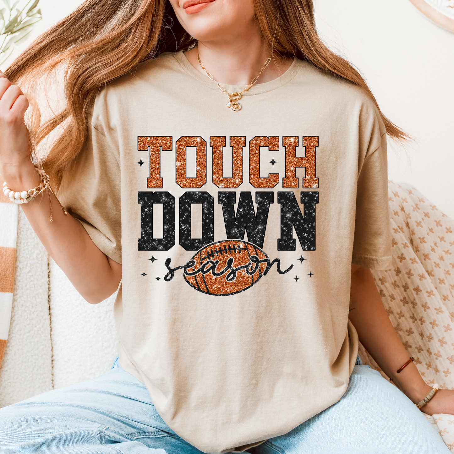 Touchdown Season T-Shirt – Sparkly Football Game Day Tee for Fall Fans & Tailgaters