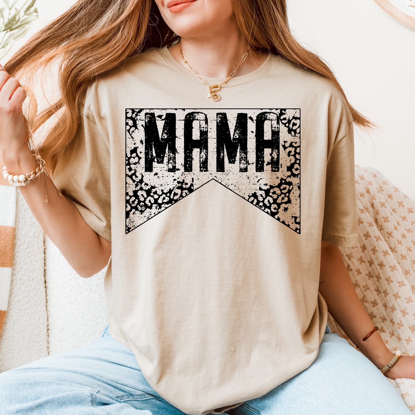 Trendy Mama T-Shirt | Leopard Print Distressed Banner Tee for Moms