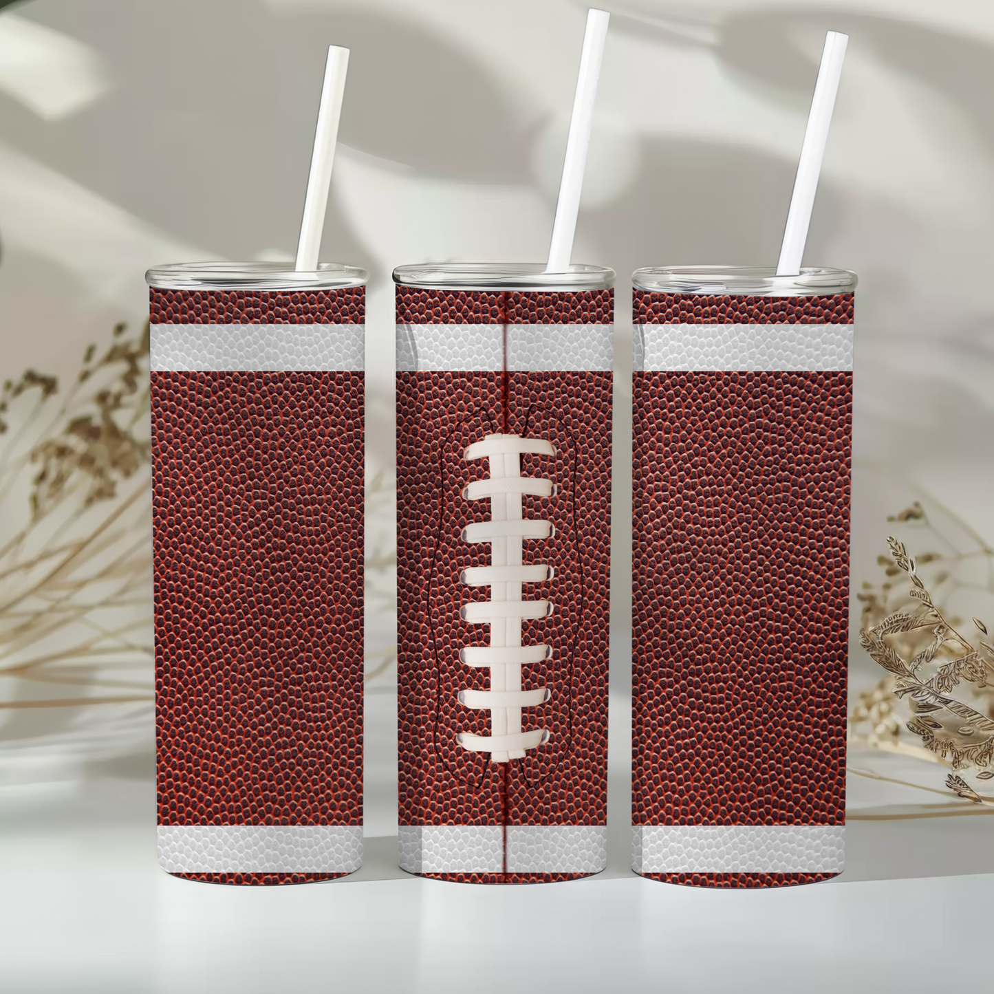 Football 20 oz Tumbler with Lid & Straw – Personalized Option