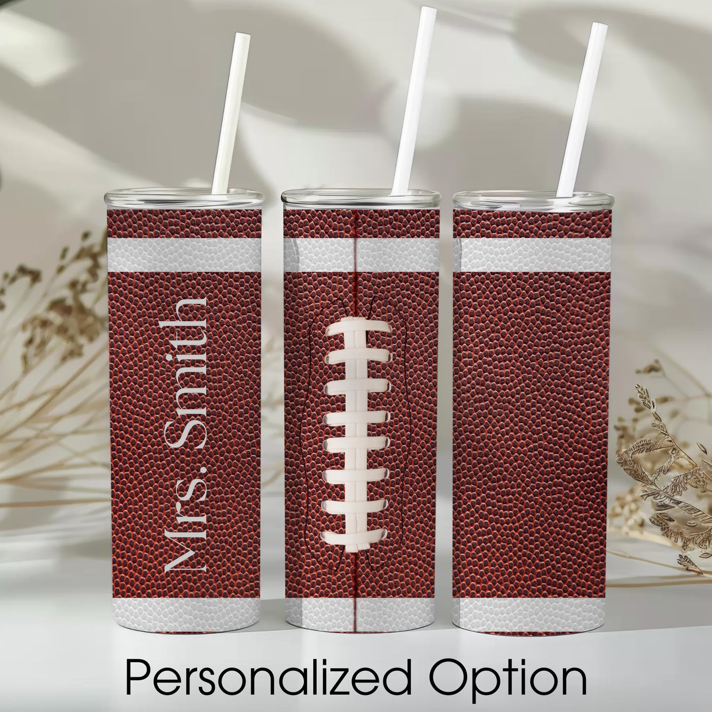 Football 20 oz Tumbler with Lid & Straw – Personalized Option