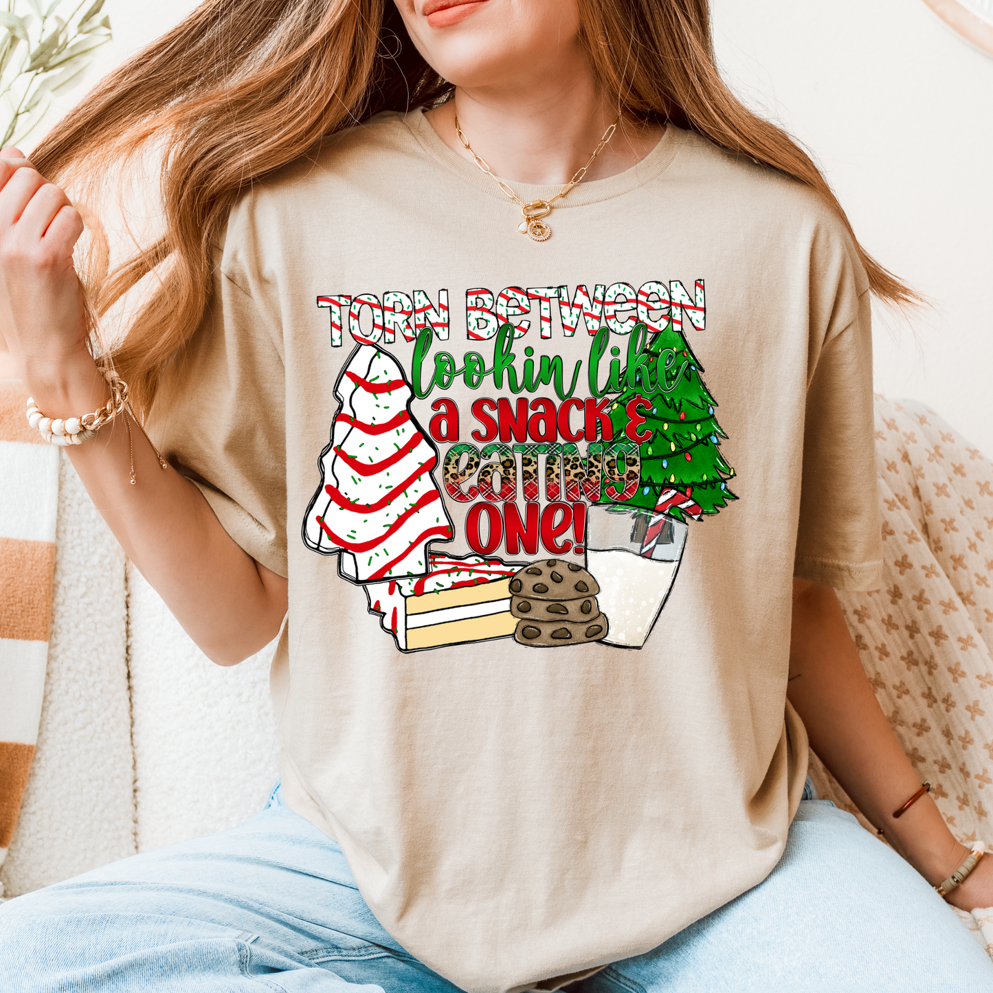 Christmas "Torn Between Looking Like a Snack or Eating One" T-Shirt – Festive, Funny & Deliciously Relatable