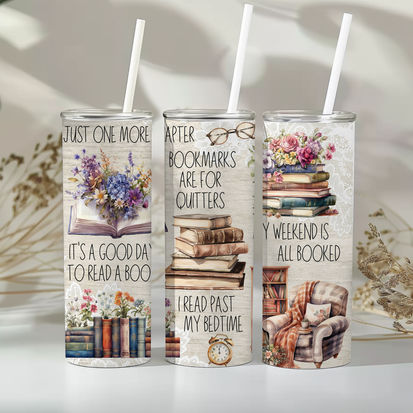 📚✨ Book Lover 20 oz Tumbler – Floral Reading Quotes