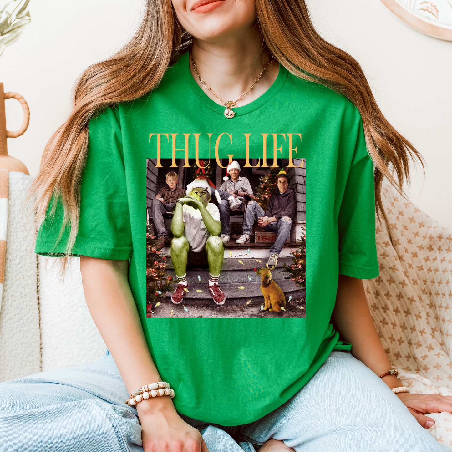 "Thug Life" Grinch Christmas T-Shirt – Funny Holiday Street Style with a Festive Twist