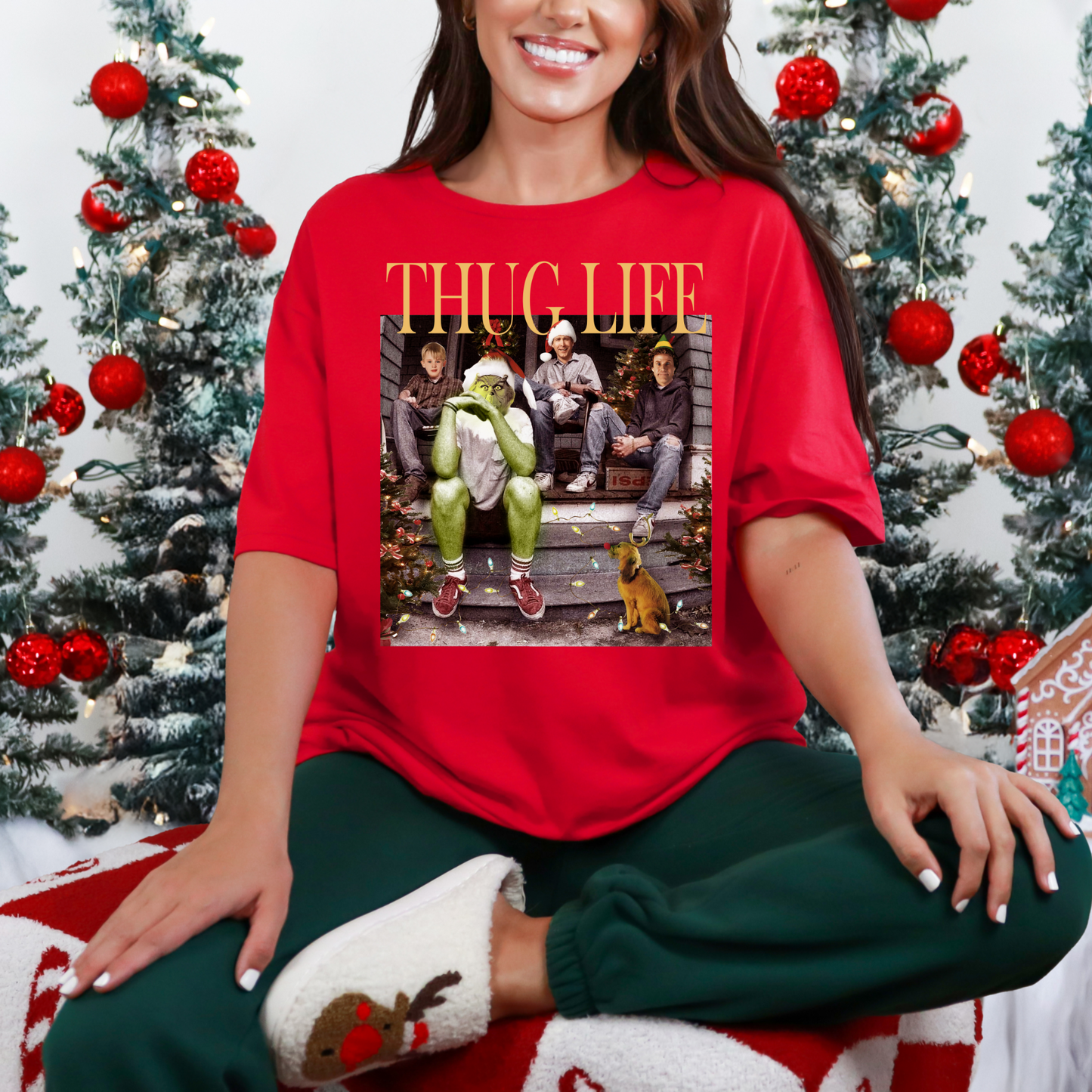 "Thug Life" Grinch Christmas T-Shirt – Funny Holiday Street Style with a Festive Twist