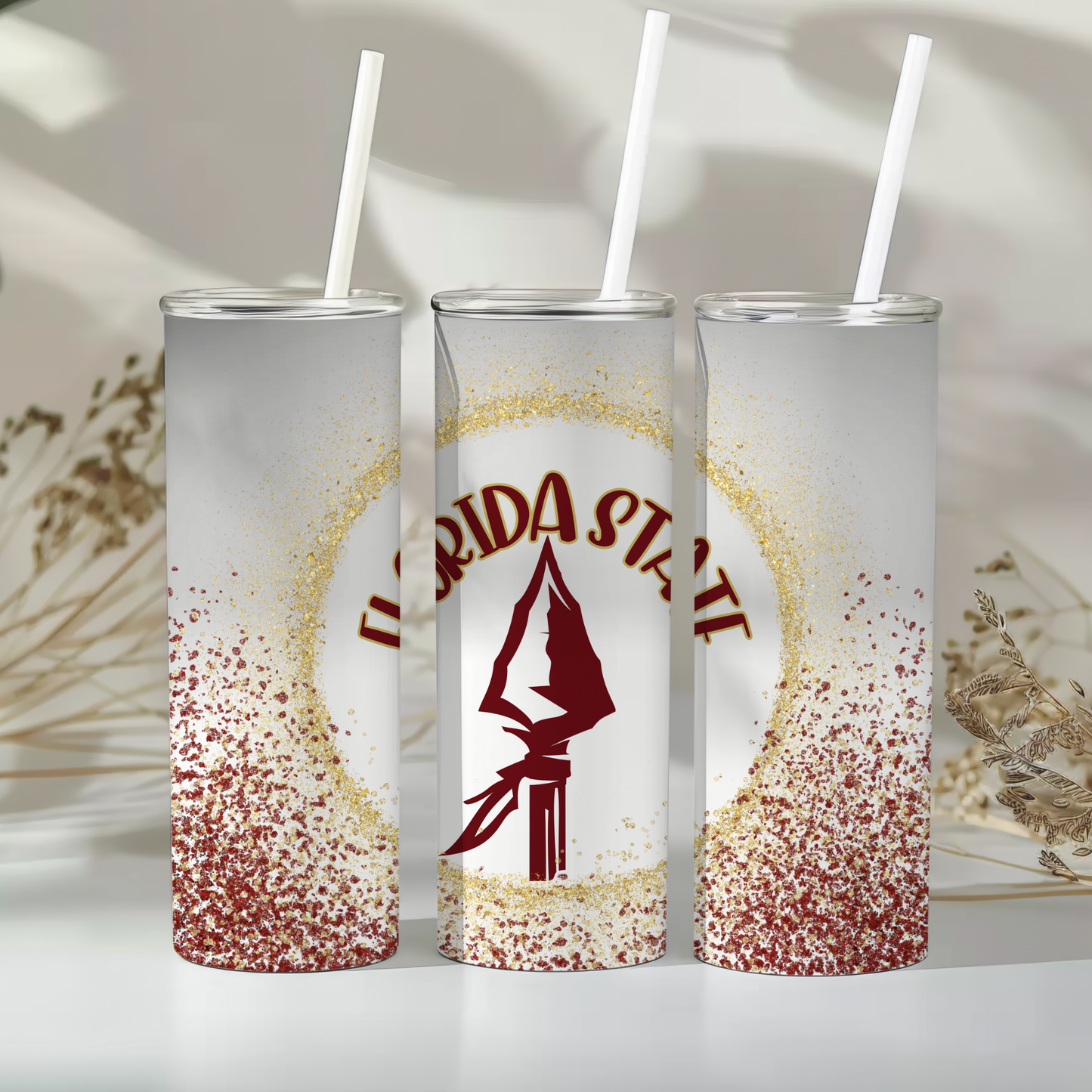 Florida State 20 oz Tumbler| FSU Spear Design with Glitter Accent