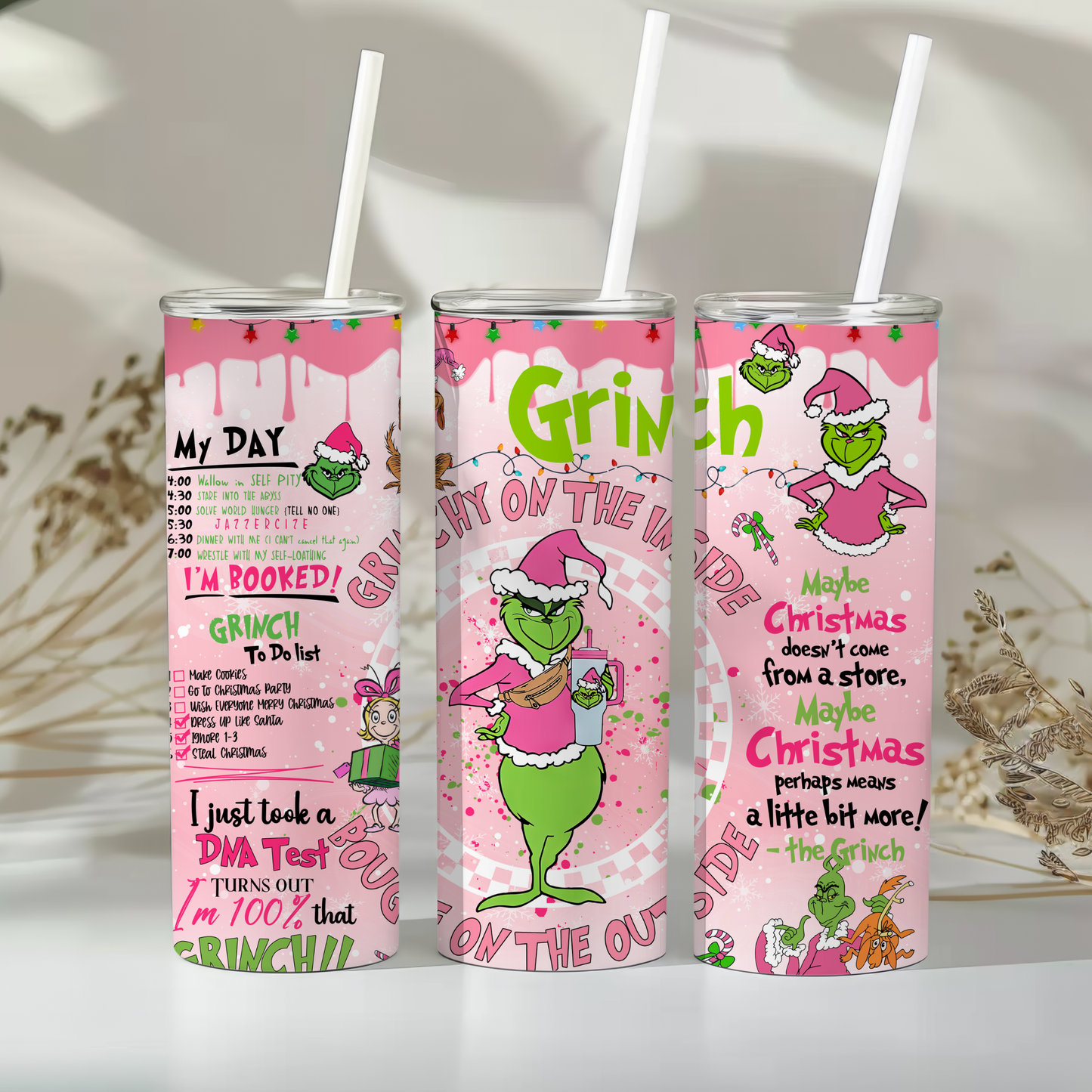 ๐๐ "Grinchy on the Outside" Pink Christmas 20 oz Tumbler