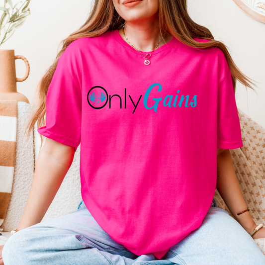 OnlyGains T-Shirt – Funny Fitness Gym Workout Shirt for Men & Women