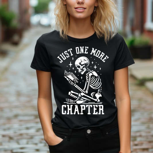 "Just One More Chapter" Skeleton Book Lover T-Shirt