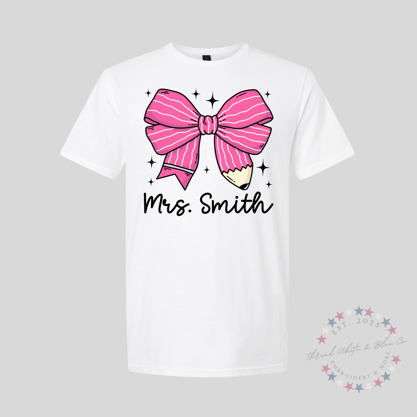 Personalized Pink Pencil Bow T-Shirt