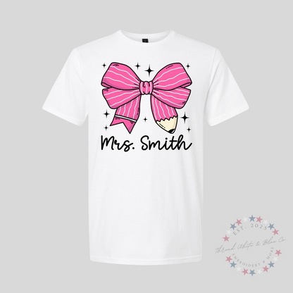 Personalized Pink Pencil Bow T-Shirt
