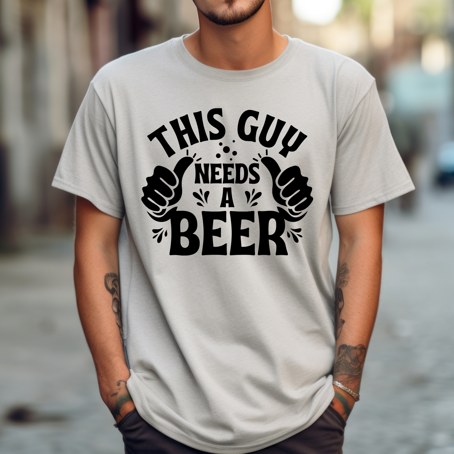 Funny “This Guy Needs a Beer” T-Shirt for Men | Party, BBQ, Tailgate Shirt