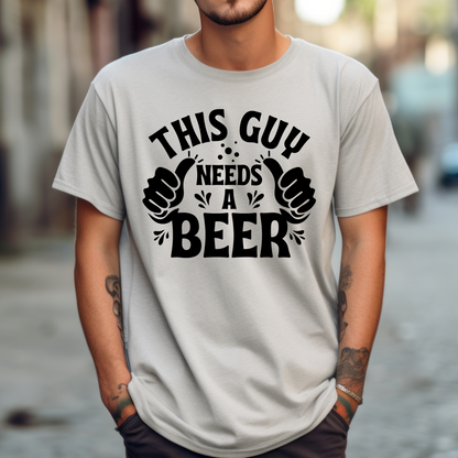 Funny “This Guy Needs a Beer” T-Shirt for Men | Party, BBQ, Tailgate Shirt