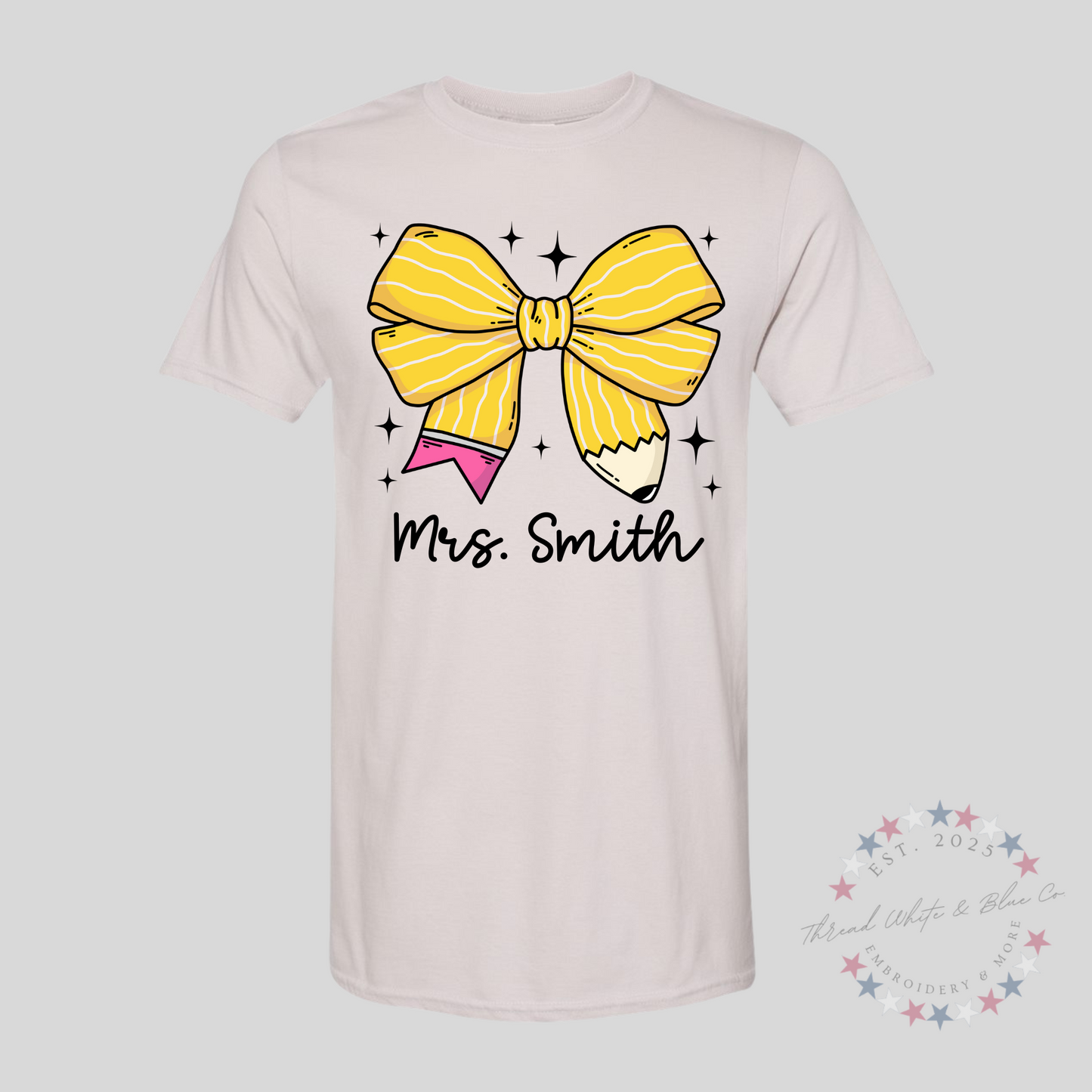 Personalized Pencil Bow Teacher T-Shirt