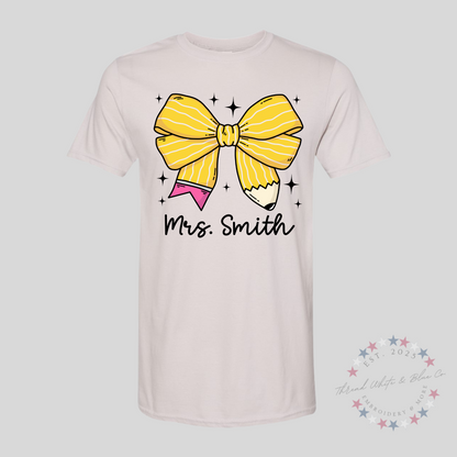 Personalized Pencil Bow Teacher T-Shirt