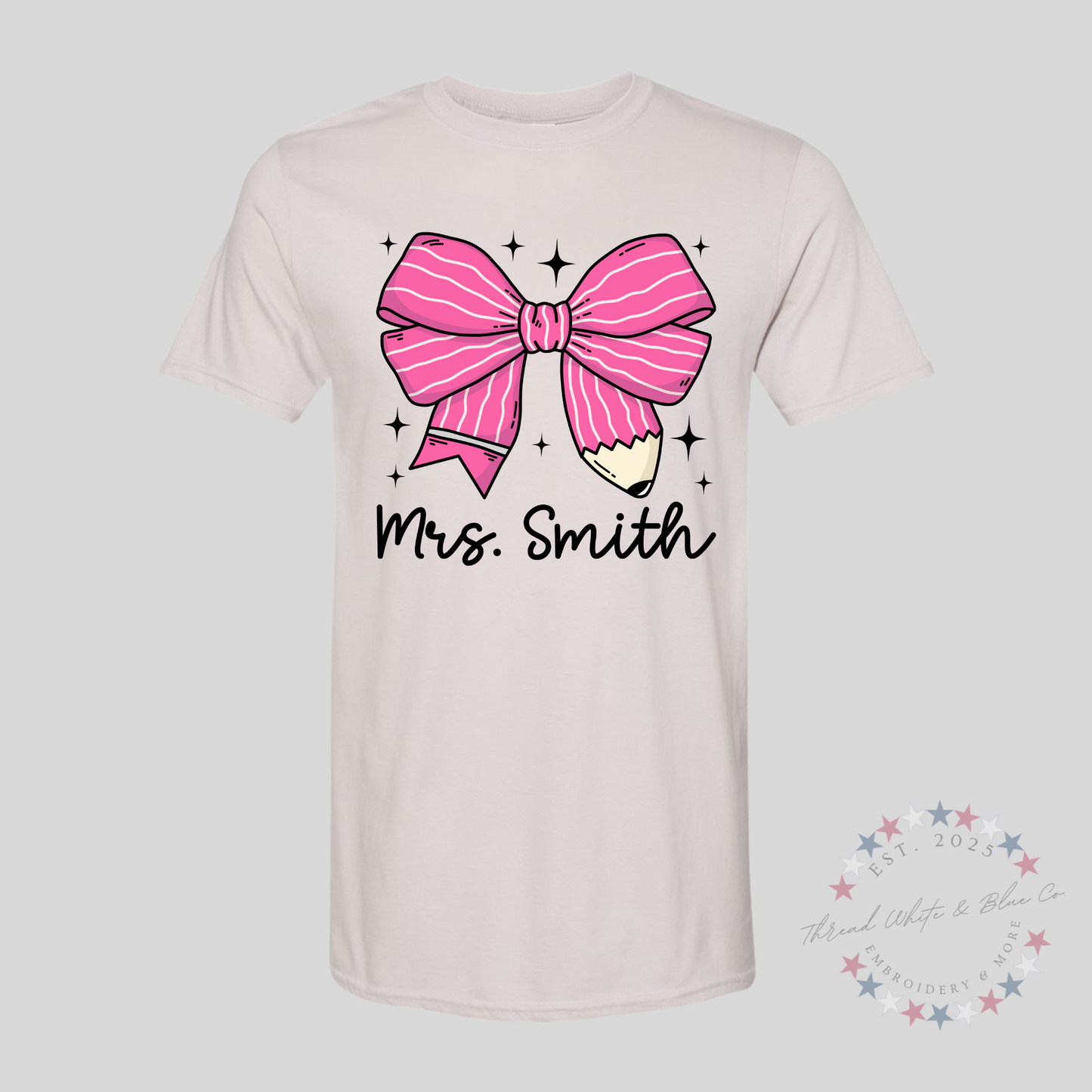 Personalized Pink Pencil Bow T-Shirt