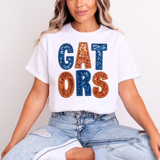 Florida Gators Sequin Letter T-Shirt – Game Day Glitter Tee | Orange & Blue Football Shirt for Women