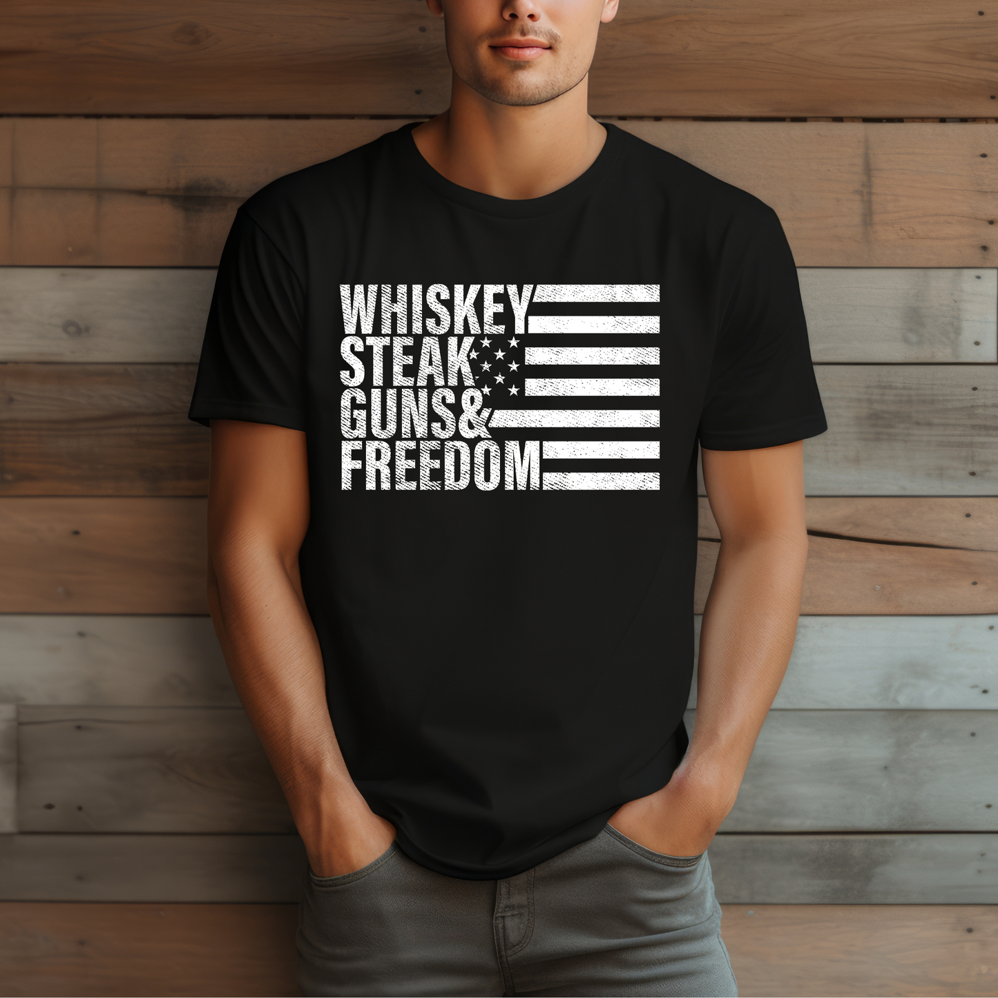 Whiskey, Steak, Guns & Freedom T-Shirt for Men