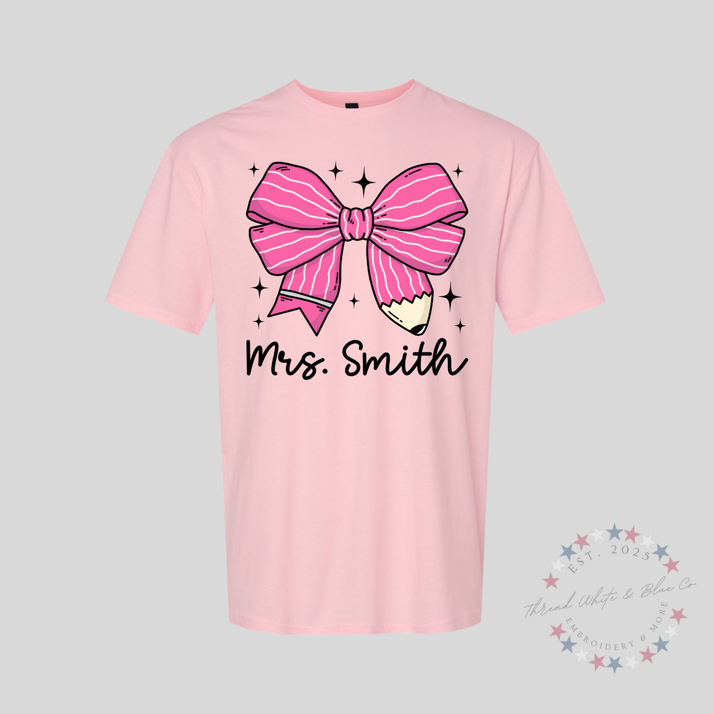 Personalized Pink Pencil Bow T-Shirt
