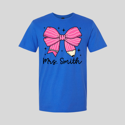 Personalized Pink Pencil Bow T-Shirt
