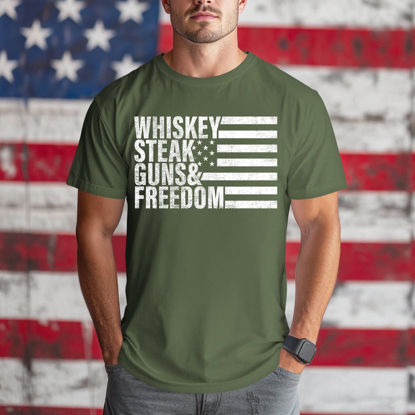 Whiskey, Steak, Guns & Freedom T-Shirt for Men