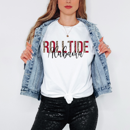 Roll Tide Alabama Leopard Print T-Shirt | Cute Crimson Tide Game Day Shirt
