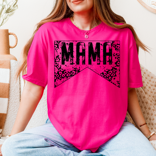 Trendy Mama T-Shirt | Leopard Print Distressed Banner Tee for Moms