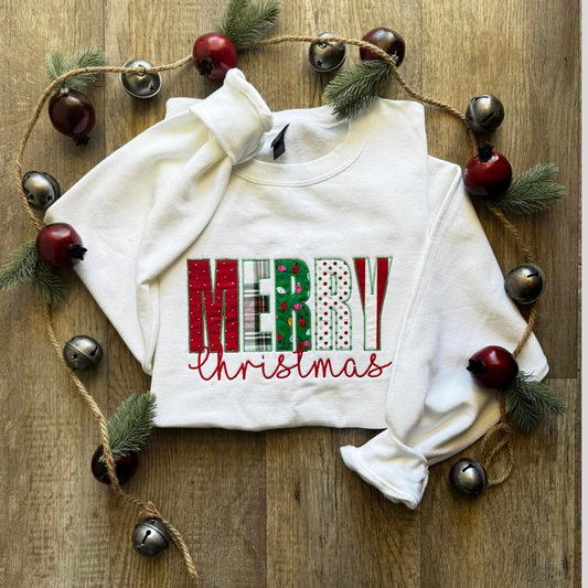 Merry Christmas Appliqué Crewneck – Cozy, Festive, and Handmade with Holiday Cheer