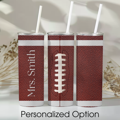 Football 20 oz Tumbler with Lid & Straw – Personalized Option