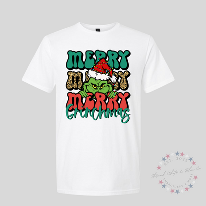 "Merry Merry Merry Grinchmas" T-Shirt – Whoville-Approved Holiday Style with a Grinchy Twist
