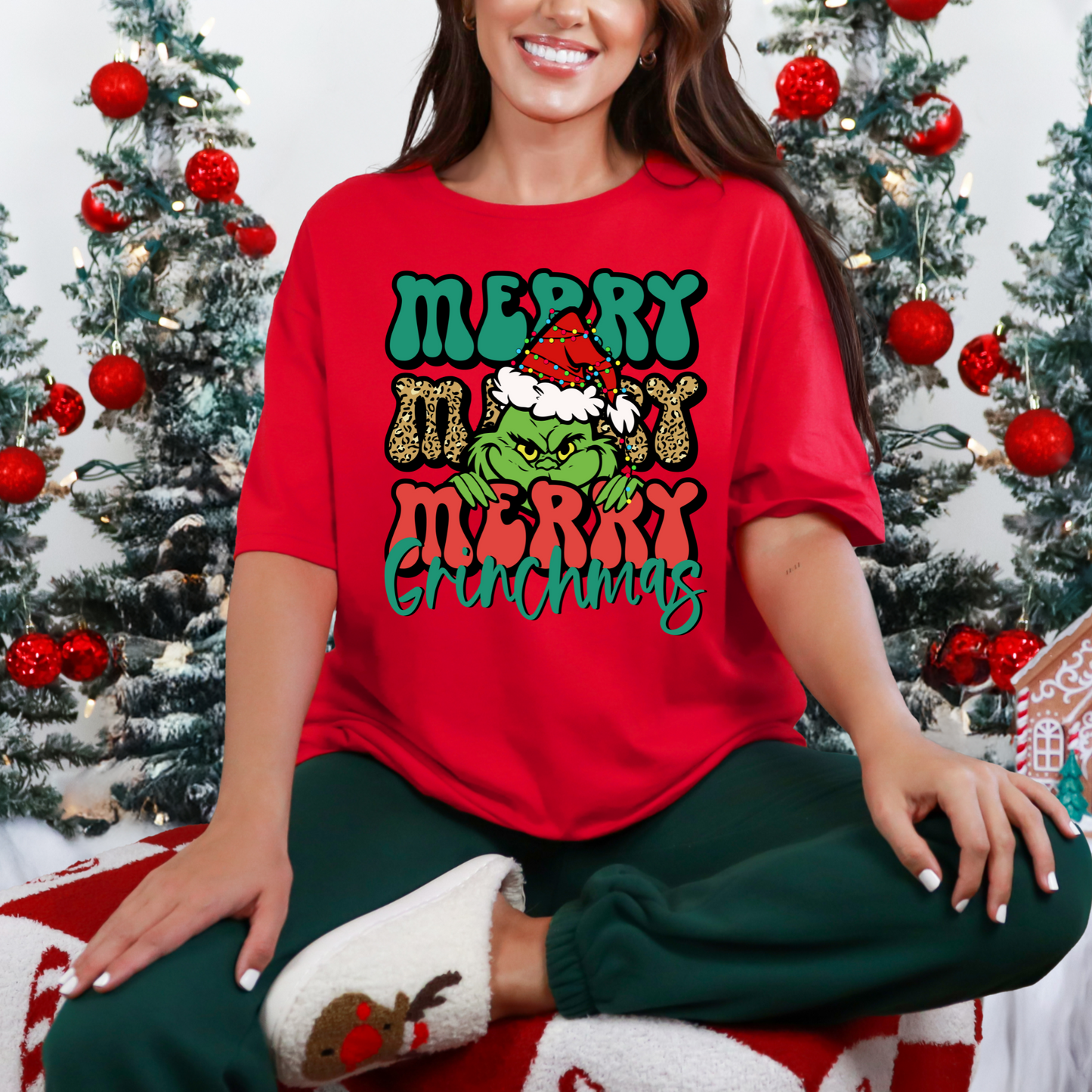 "Merry Merry Merry Grinchmas" T-Shirt – Whoville-Approved Holiday Style with a Grinchy Twist