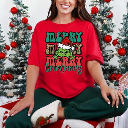 "Merry Merry Merry Grinchmas" T-Shirt – Whoville-Approved Holiday Style with a Grinchy Twist