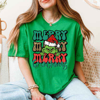 "Merry Merry Merry Grinchmas" T-Shirt – Whoville-Approved Holiday Style with a Grinchy Twist