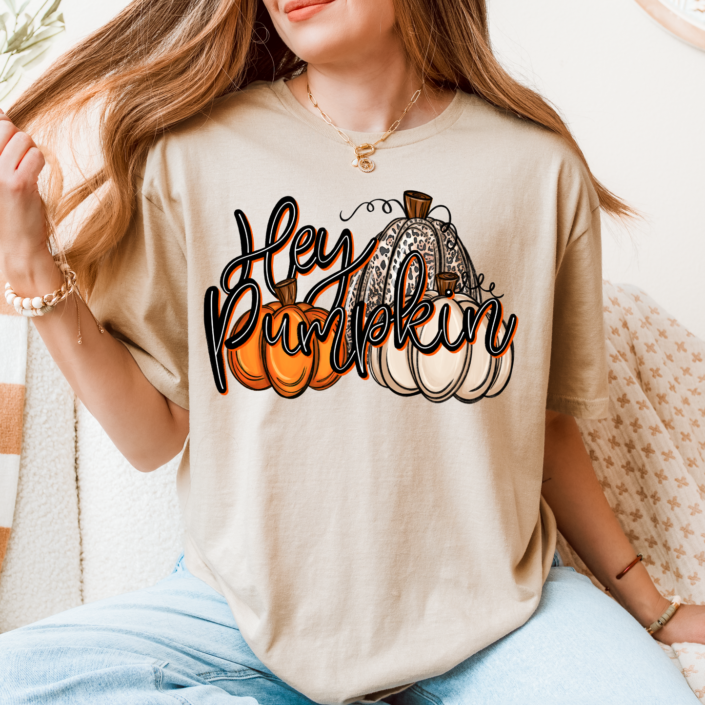 "Hey Pumpkin" Fall T-Shirt – Cute Autumn Vibes with a Touch of Leopard Print Style