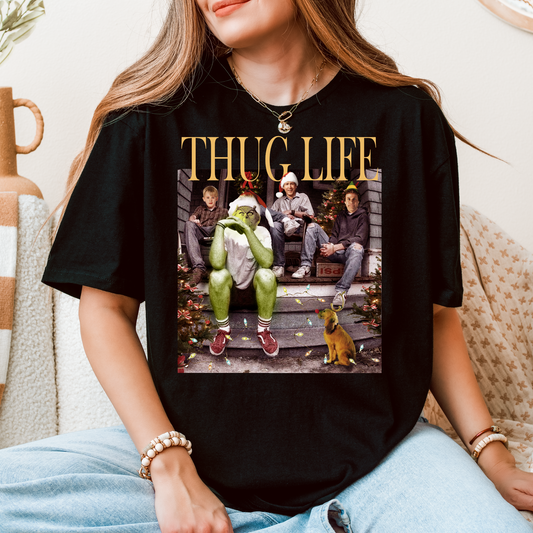 "Thug Life" Grinch Christmas T-Shirt – Funny Holiday Street Style with a Festive Twist