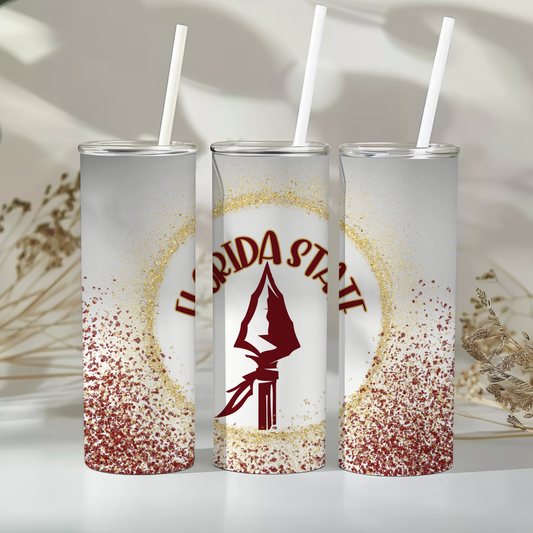 Florida State 20 oz Tumbler| FSU Spear Design with Glitter Accent