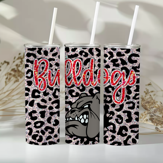 Bulldogs 20 oz Tumbler – Glitter Leopard Print |Sports Team Spirit Drinkware