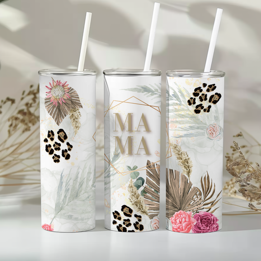 Mama 20 oz Tumbler – Floral Leopard Print | Boho Chic Gift for Moms