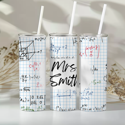 Math Teacher 20 oz Tumbler – Personalized Graph Paper & Equations Design