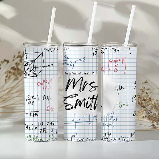 Math Teacher 20 oz Tumbler – Personalized Graph Paper & Equations Design