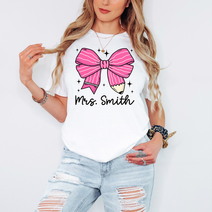 Personalized Pink Pencil Bow T-Shirt